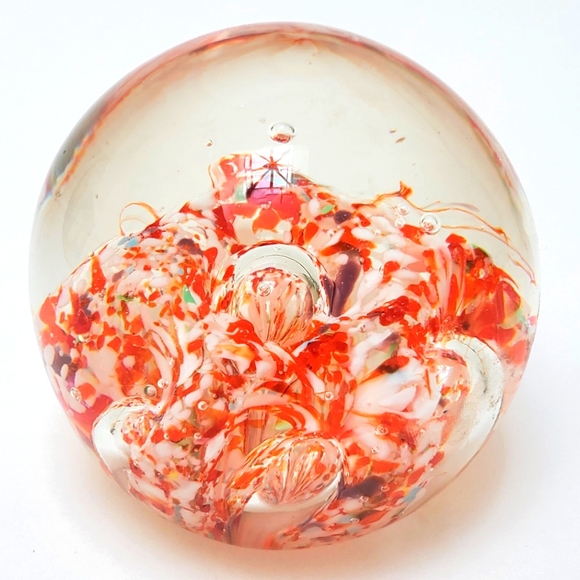 Glass Blown Paperweight Handmade Medium Orange White Swirl Unique Bubble… - Picture 4 of 11